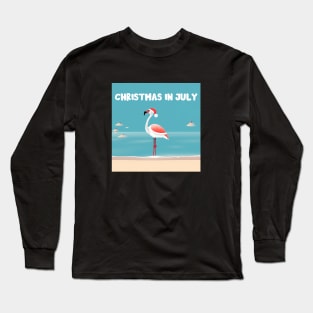 Xmas in July, Funny Flamingo Santa Tropical Christmas Long Sleeve T-Shirt